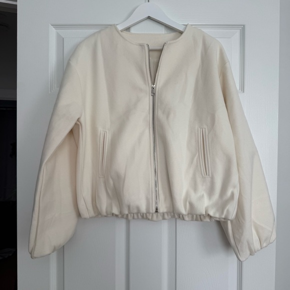 Women's Cream Bomber Jacket - Picture 2 of 2